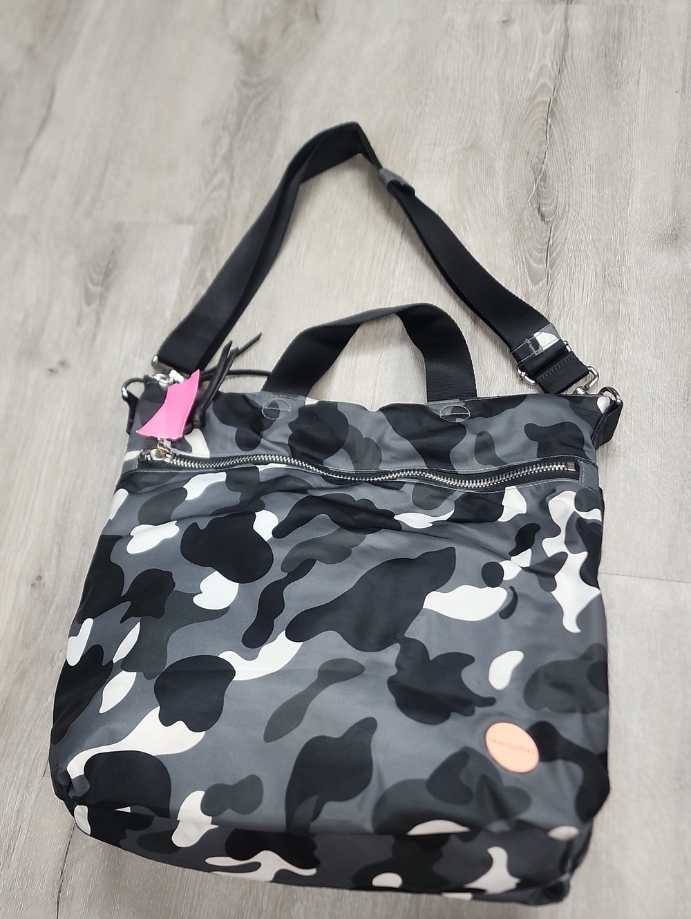 Shortylove Gray Camouflage Crossbody Tote Bag with Black Straps Tablet Bag